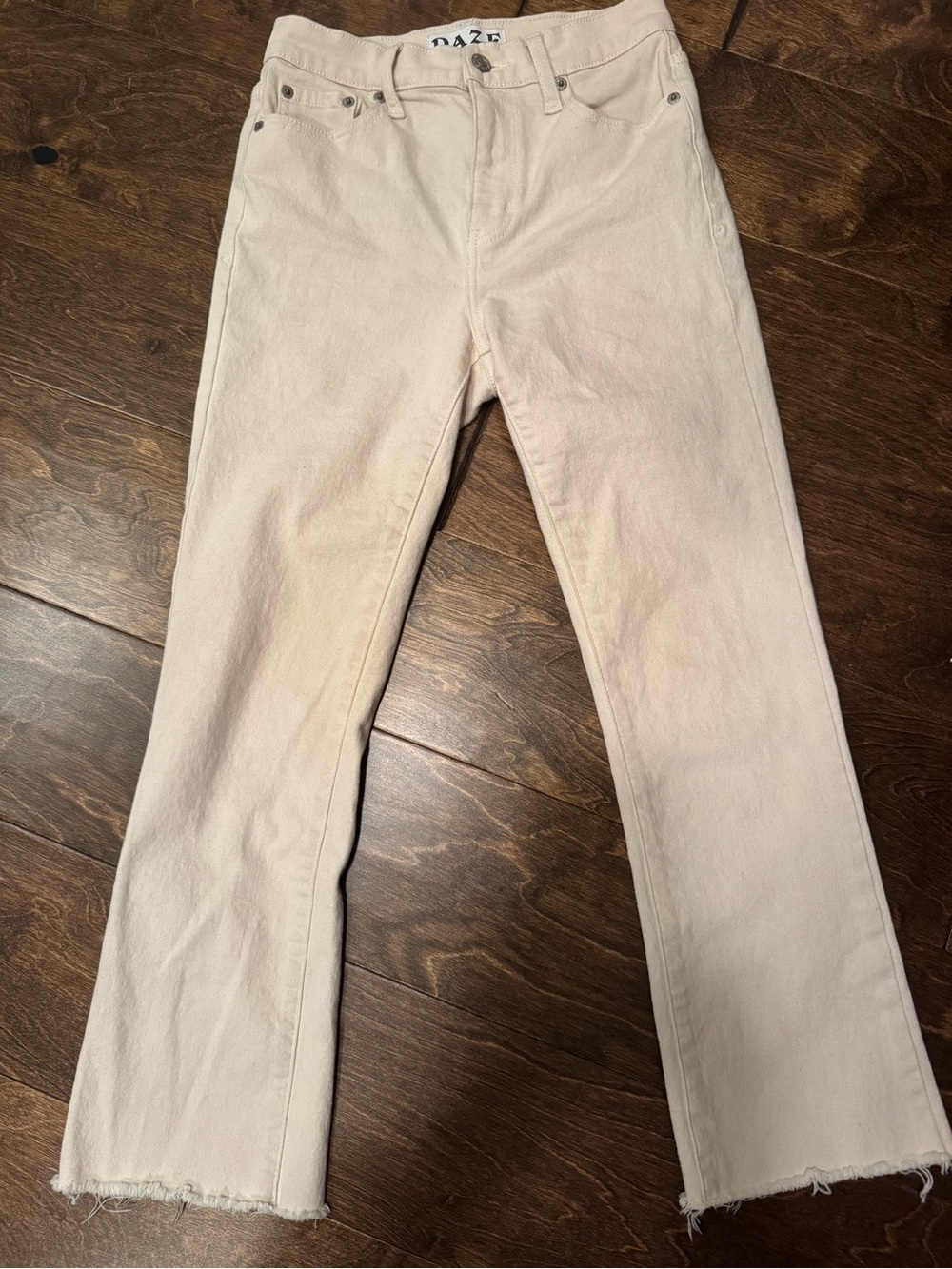 DAZE Cream Straight Leg Jeans with Raw Hem